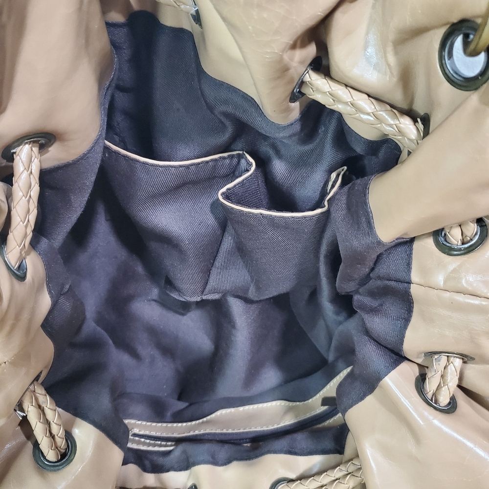 Brown Shoulder Pullstring Bag Soft Spacious Fabri… - image 6